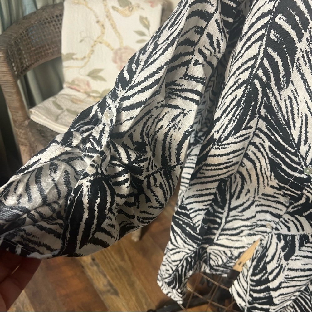 Cynthia Rowley Linen Tunic Black Cream Palm Leaf Print Womens Button Down 3X - Picture 3 of 5